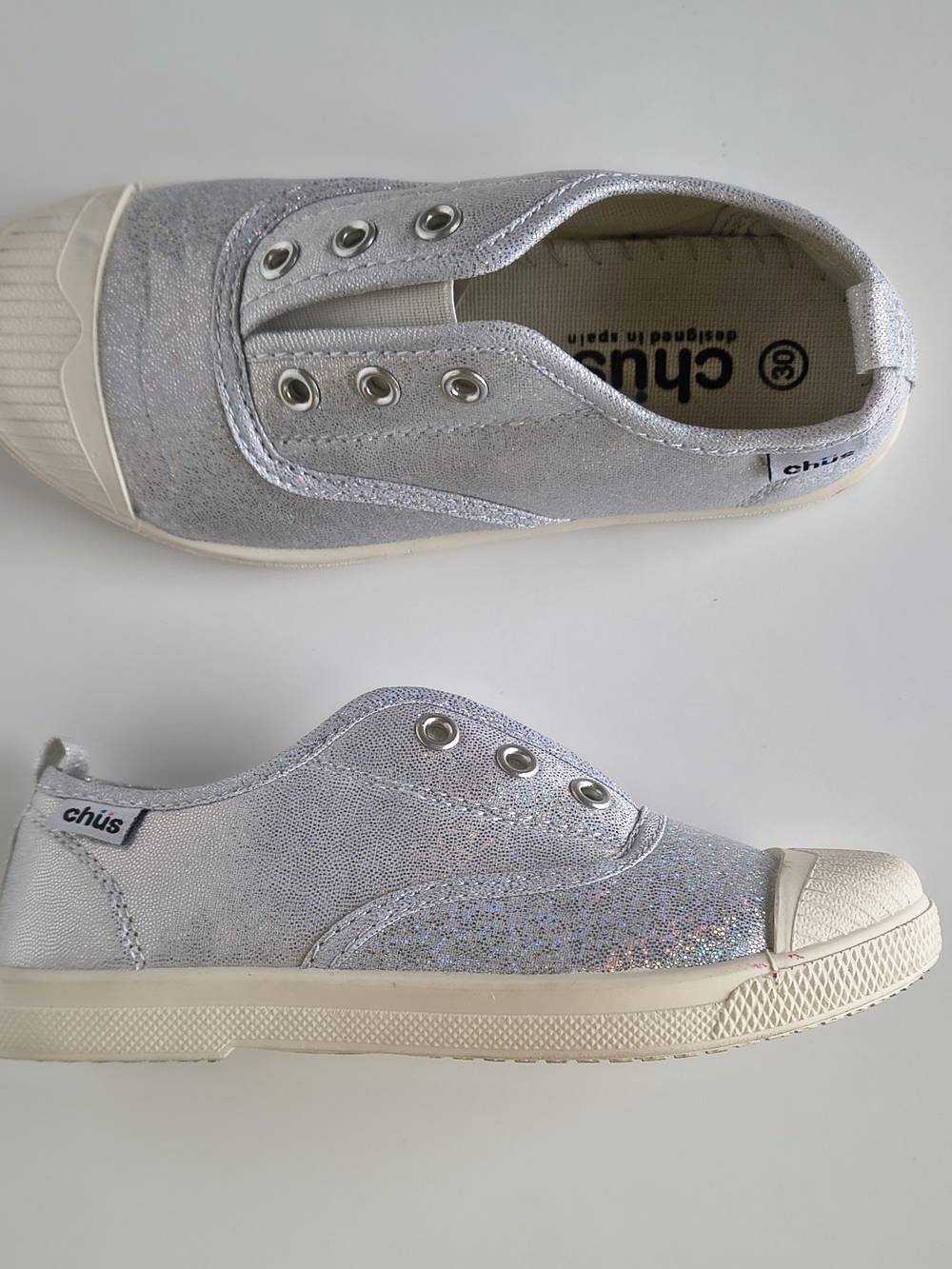 CHUS Ella in Silver  Glitter Iridescent Sneakers  • Kids Size 30= US 12 - 12.5